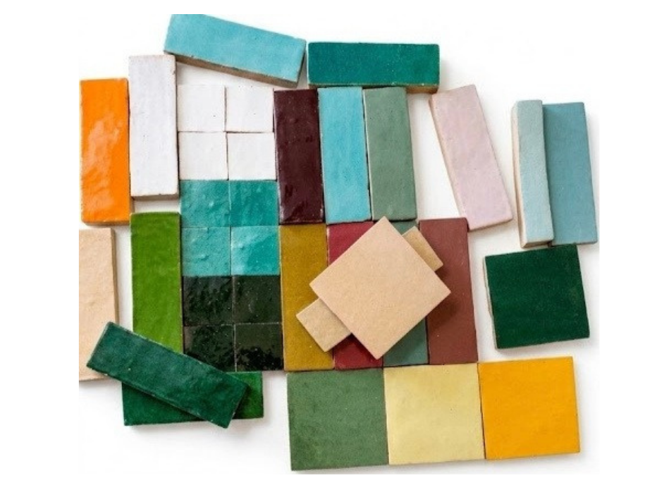 Hand-glazed zellige tiles in a spread of colours