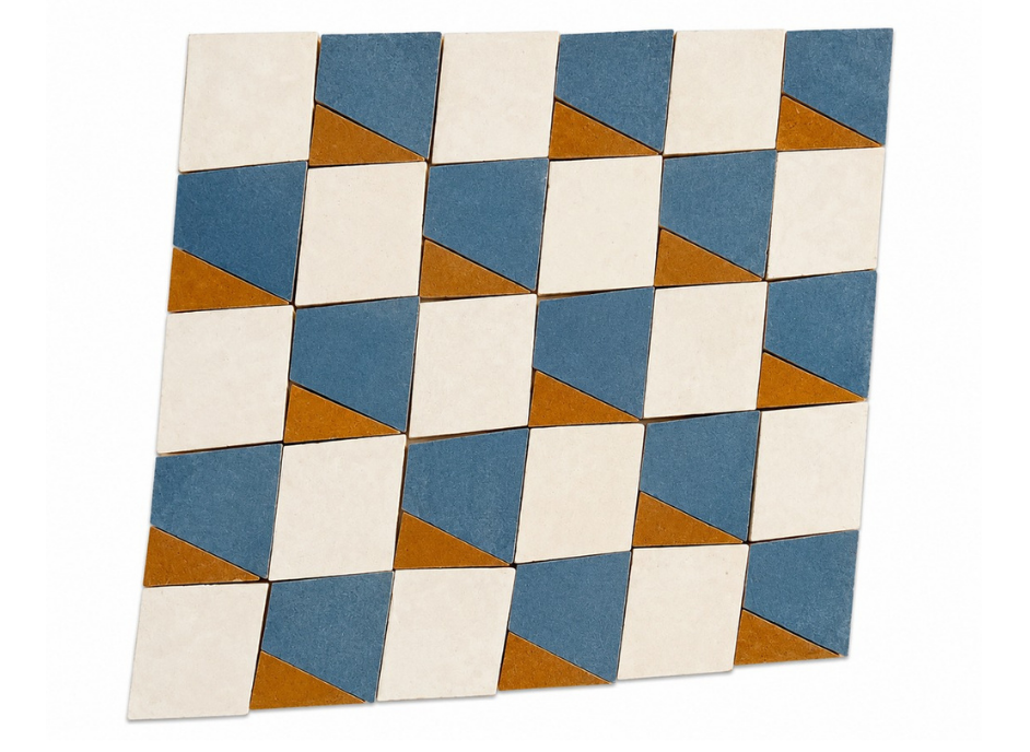Cobalt and ochre geometric zellige